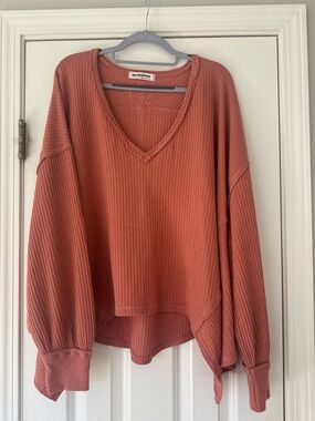 Free People Oversized V-Neck Waffle Long-sleeve